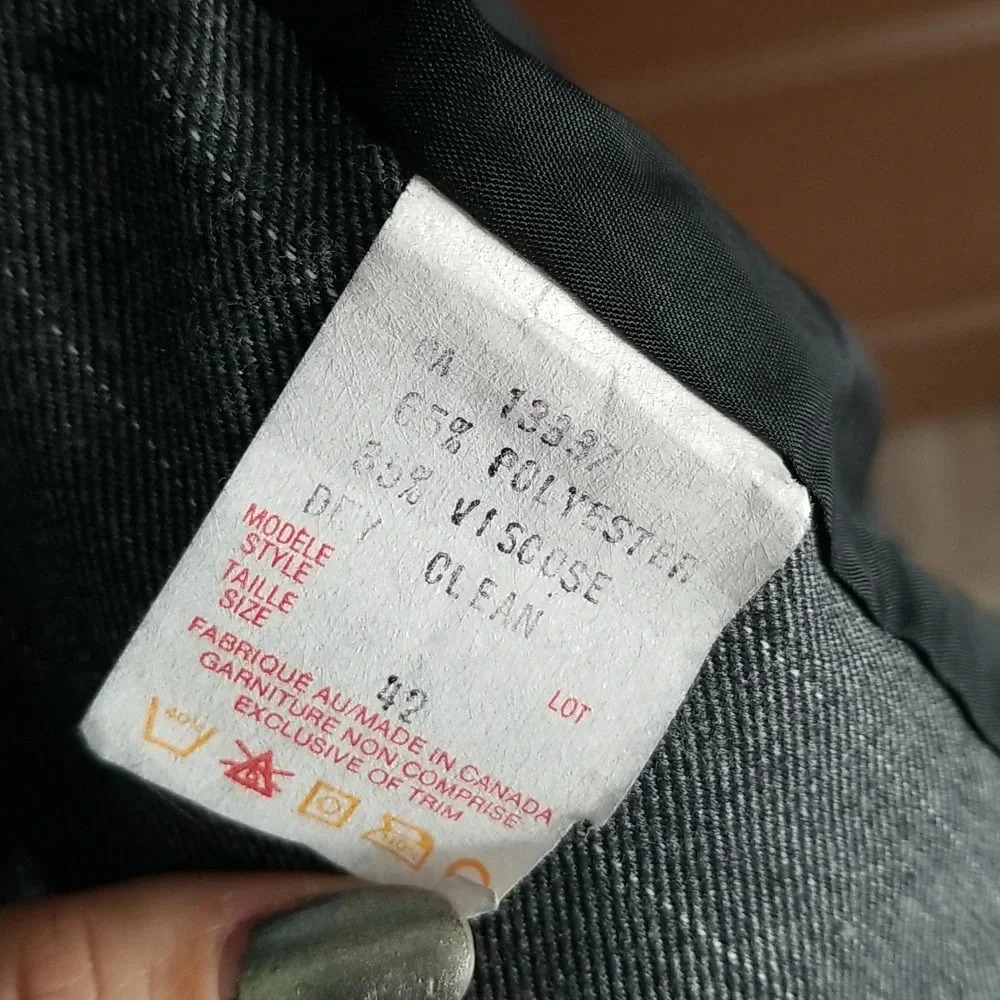🇨🇦 Vintage 80s Grey Double Breasted Power Blazer Pinstripe Tailored Size Medium - Picture 4 of 6